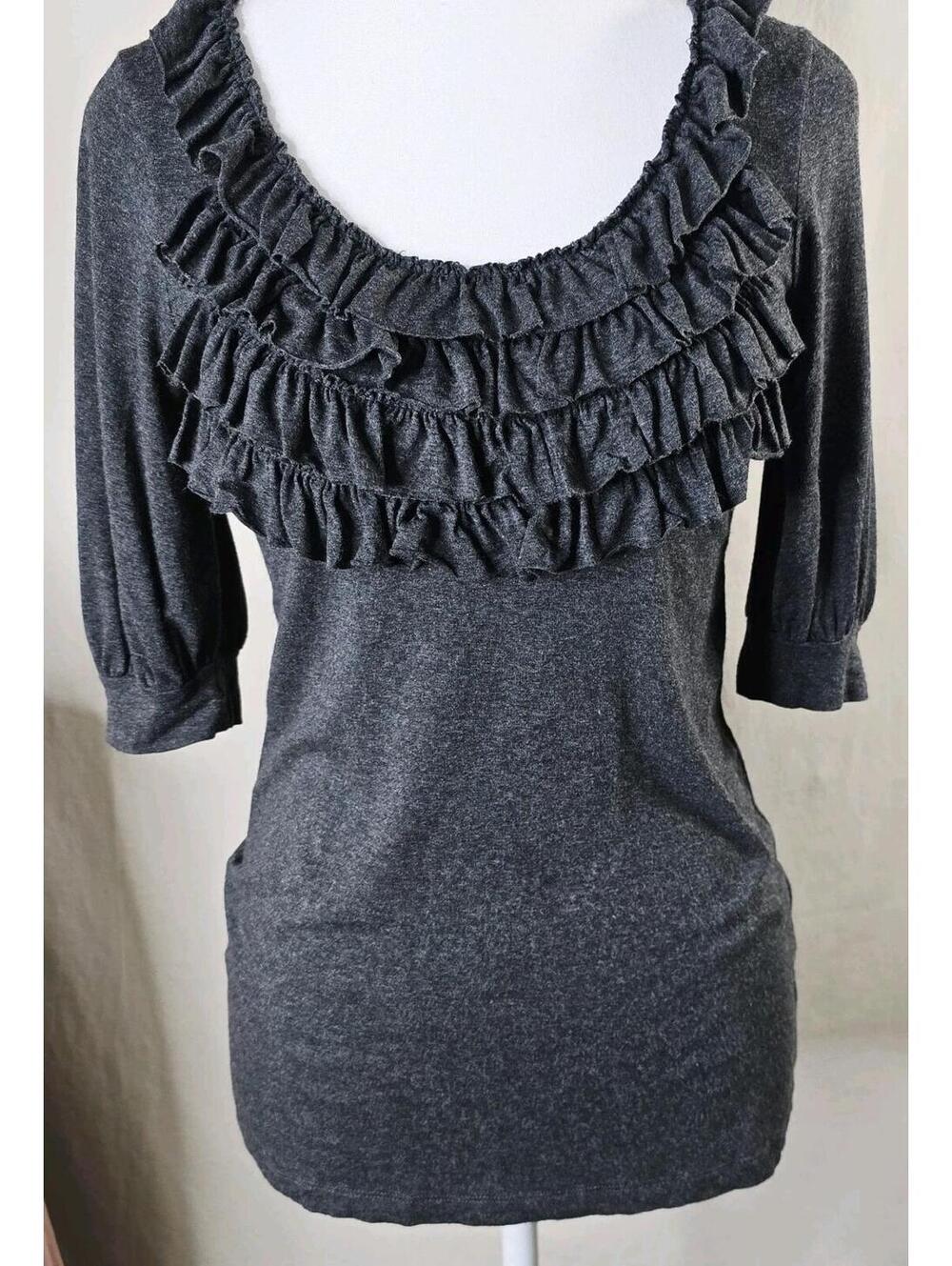 Karen Kane Ruffle Top Gray Stretch Jersey Scoop Neck Women’s S Excellent